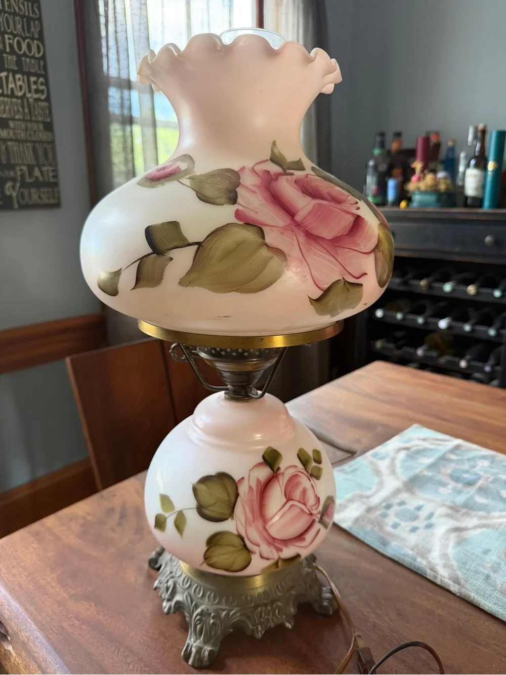 VNTG Gone With The Wind GWTW Hurricane Parlor Lamp 20” Hand Painted REWIRE READ